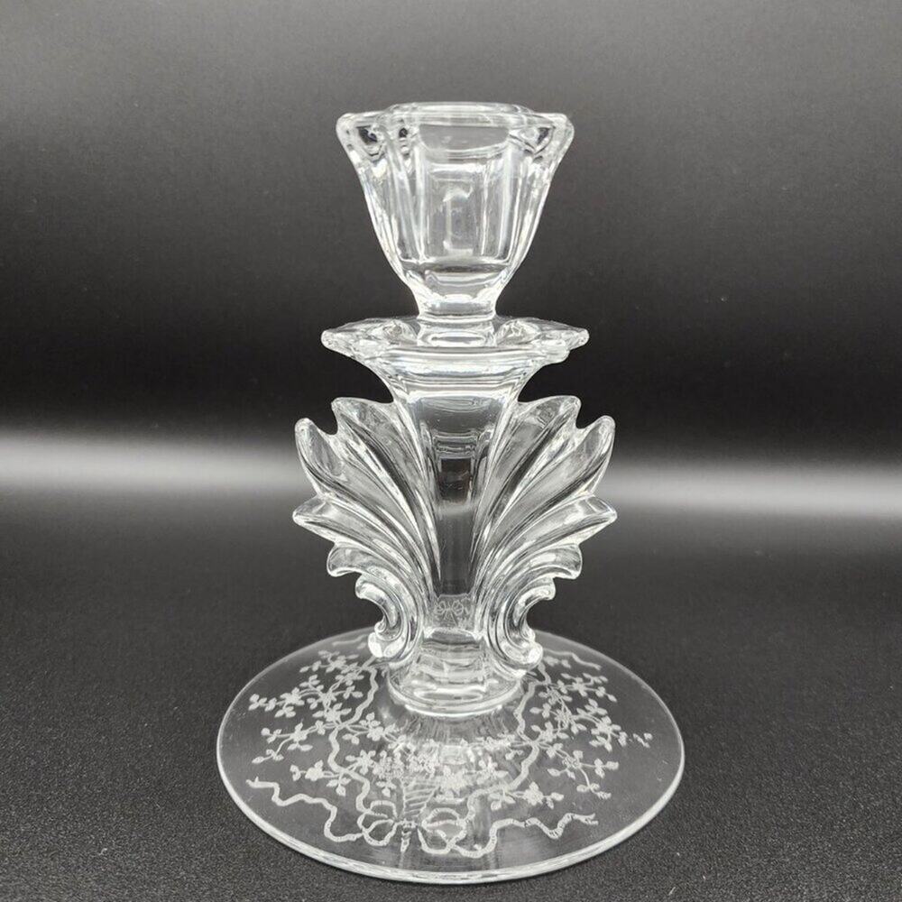 Fostoria Corsage Crystal Candlestick Vintage Delicate Etched Pattern